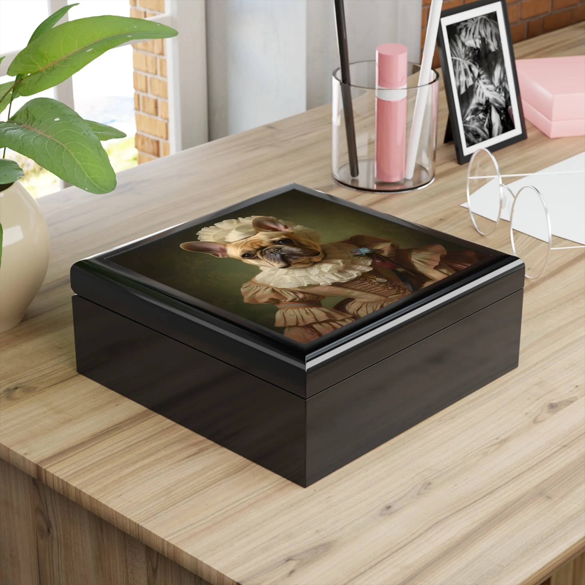 Fufu Lady French Bulldog Portrait Art Print Gift and Jewelry Box