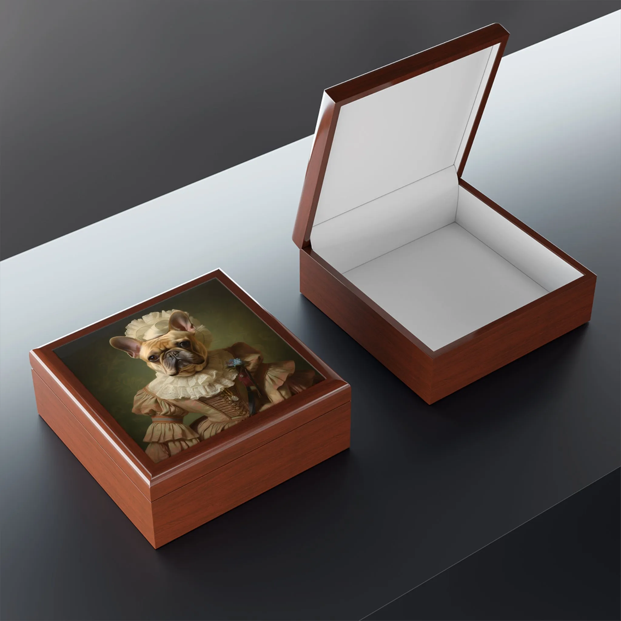 Fufu Lady French Bulldog Portrait Art Print Gift and Jewelry Box