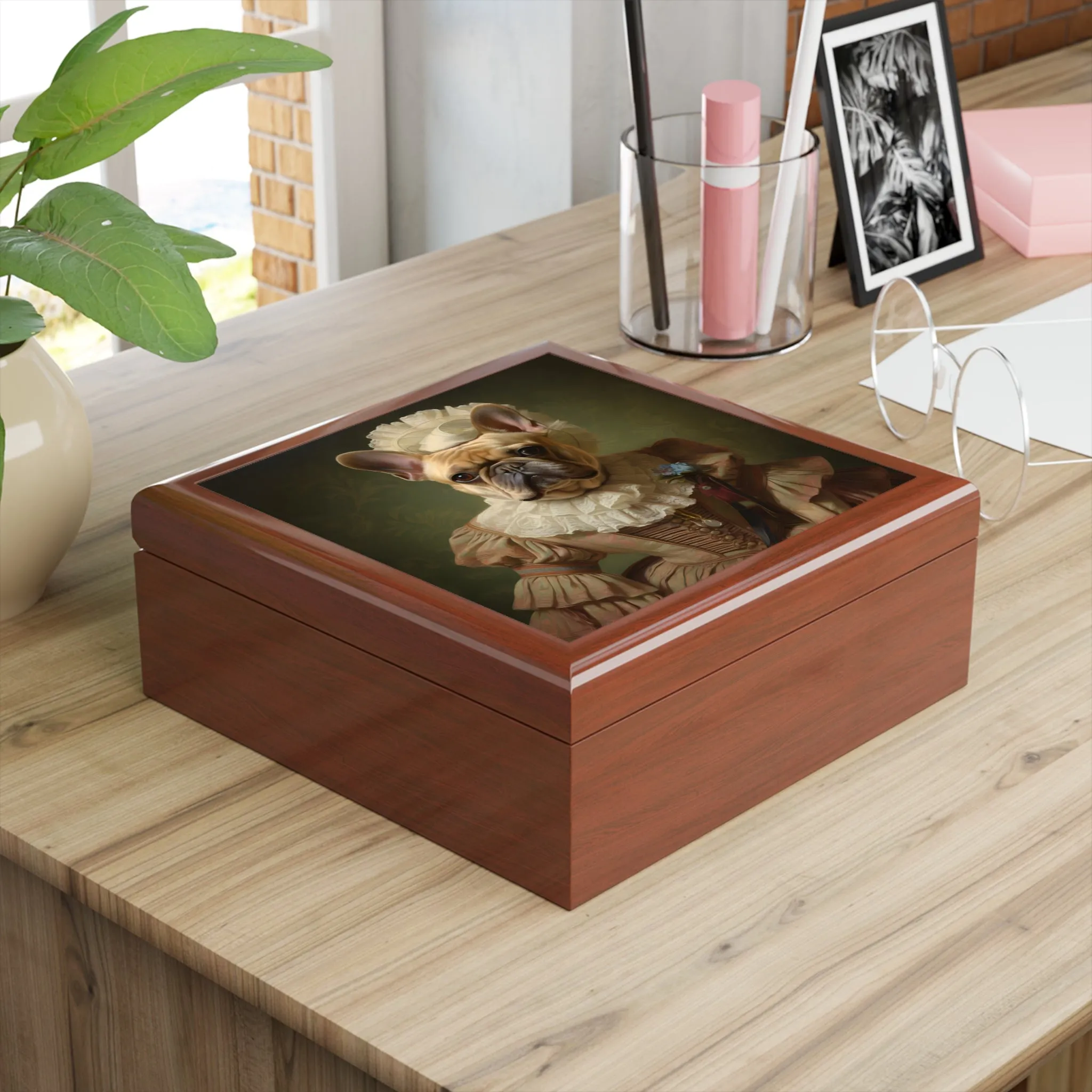 Fufu Lady French Bulldog Portrait Art Print Gift and Jewelry Box