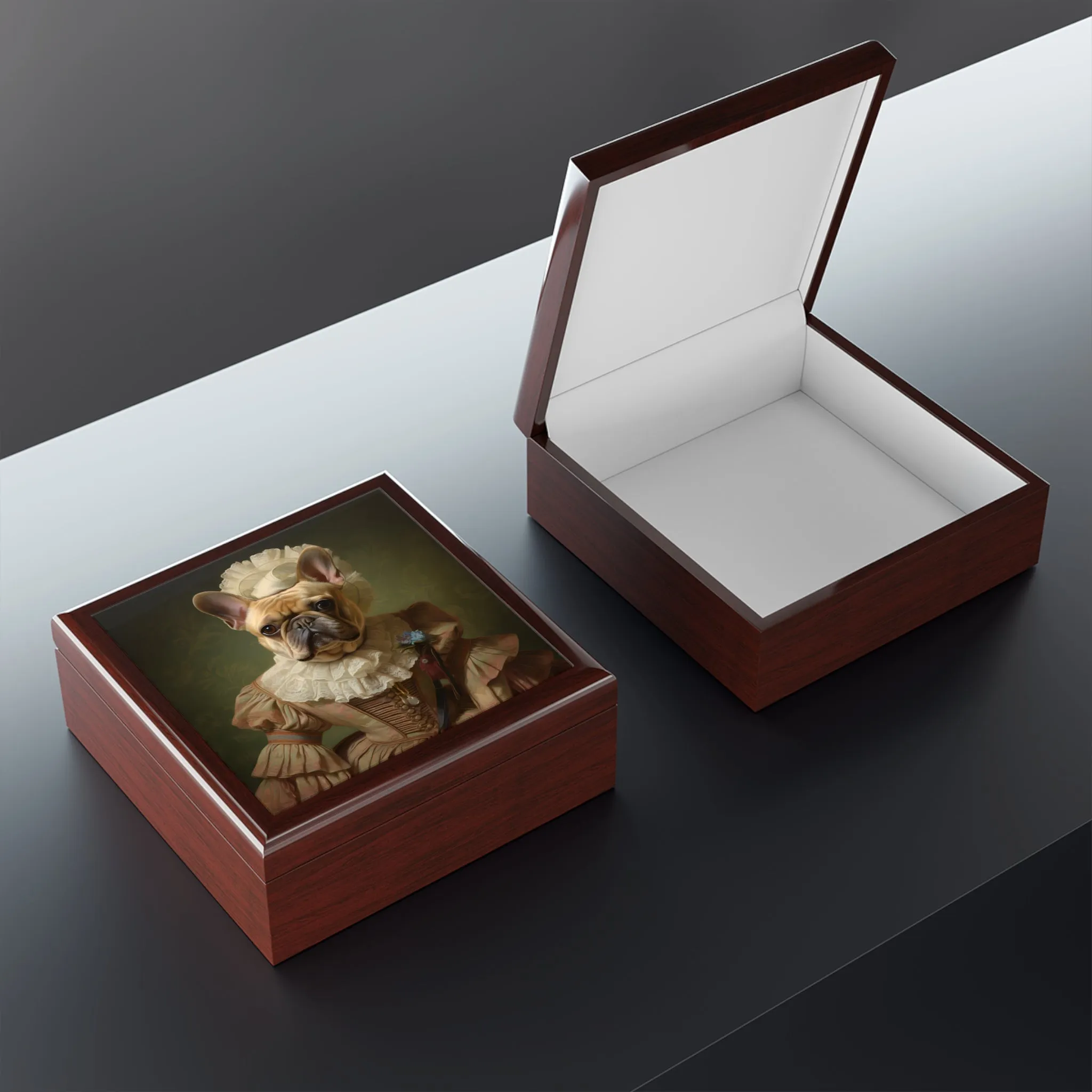 Fufu Lady French Bulldog Portrait Art Print Gift and Jewelry Box