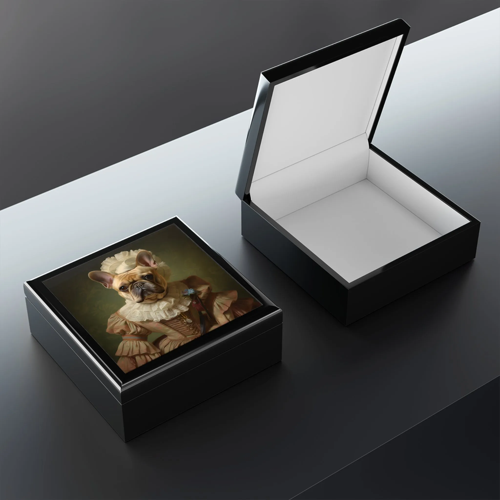 Fufu Lady French Bulldog Portrait Art Print Gift and Jewelry Box