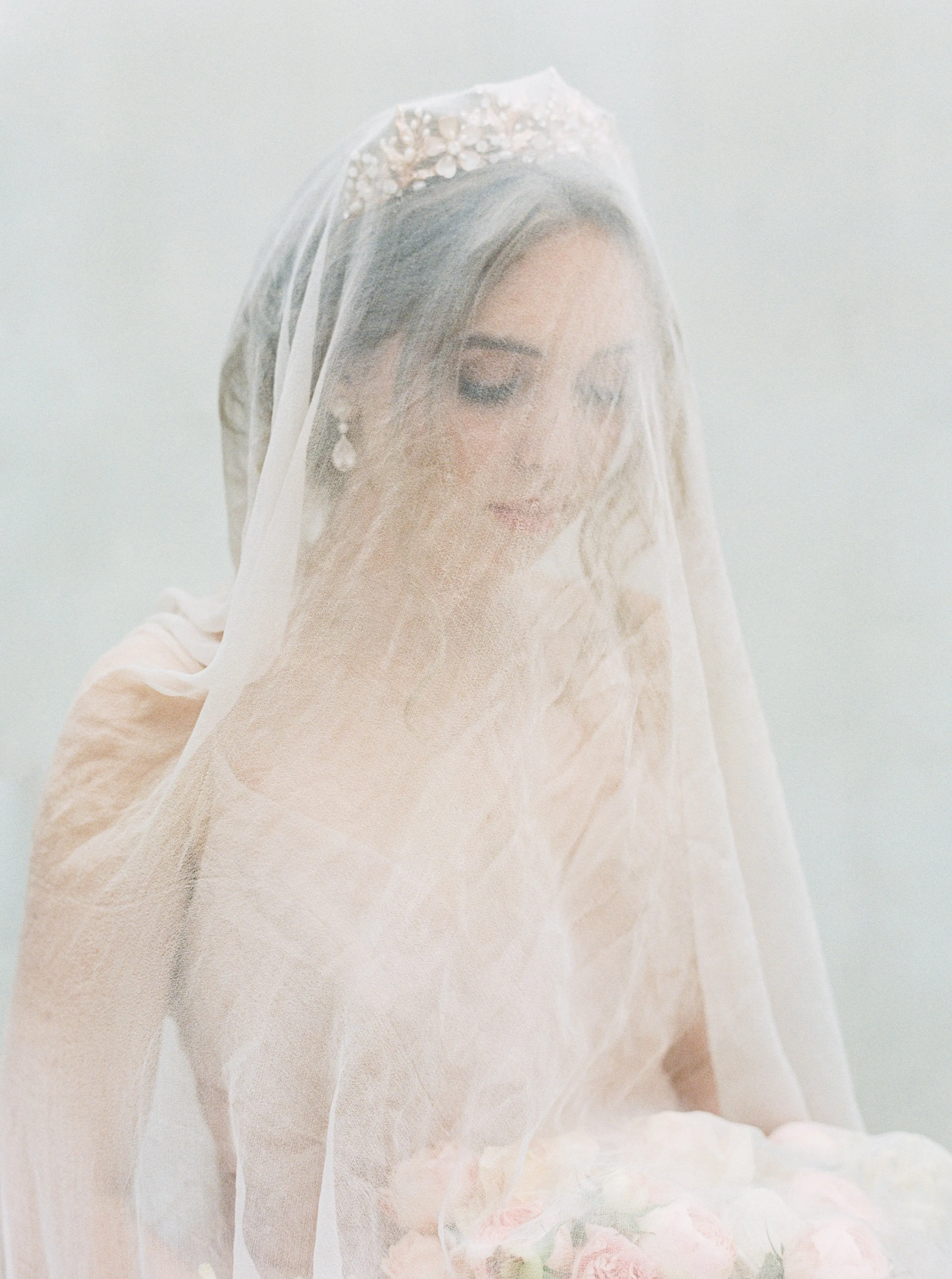 GENEVIEVE Tiara with Genuine Aquamarine and Blue Topaz Gemstone Briolettes