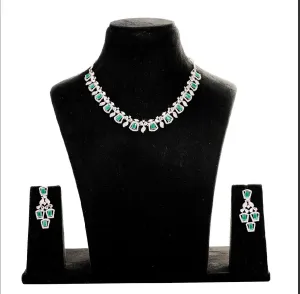 Green American Diamond Necklace in rose gold polish
