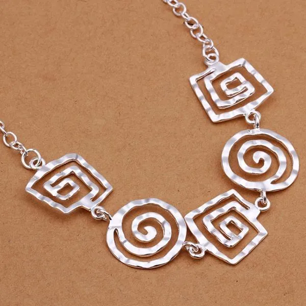 Hammered Geometric Silver Necklace for Women