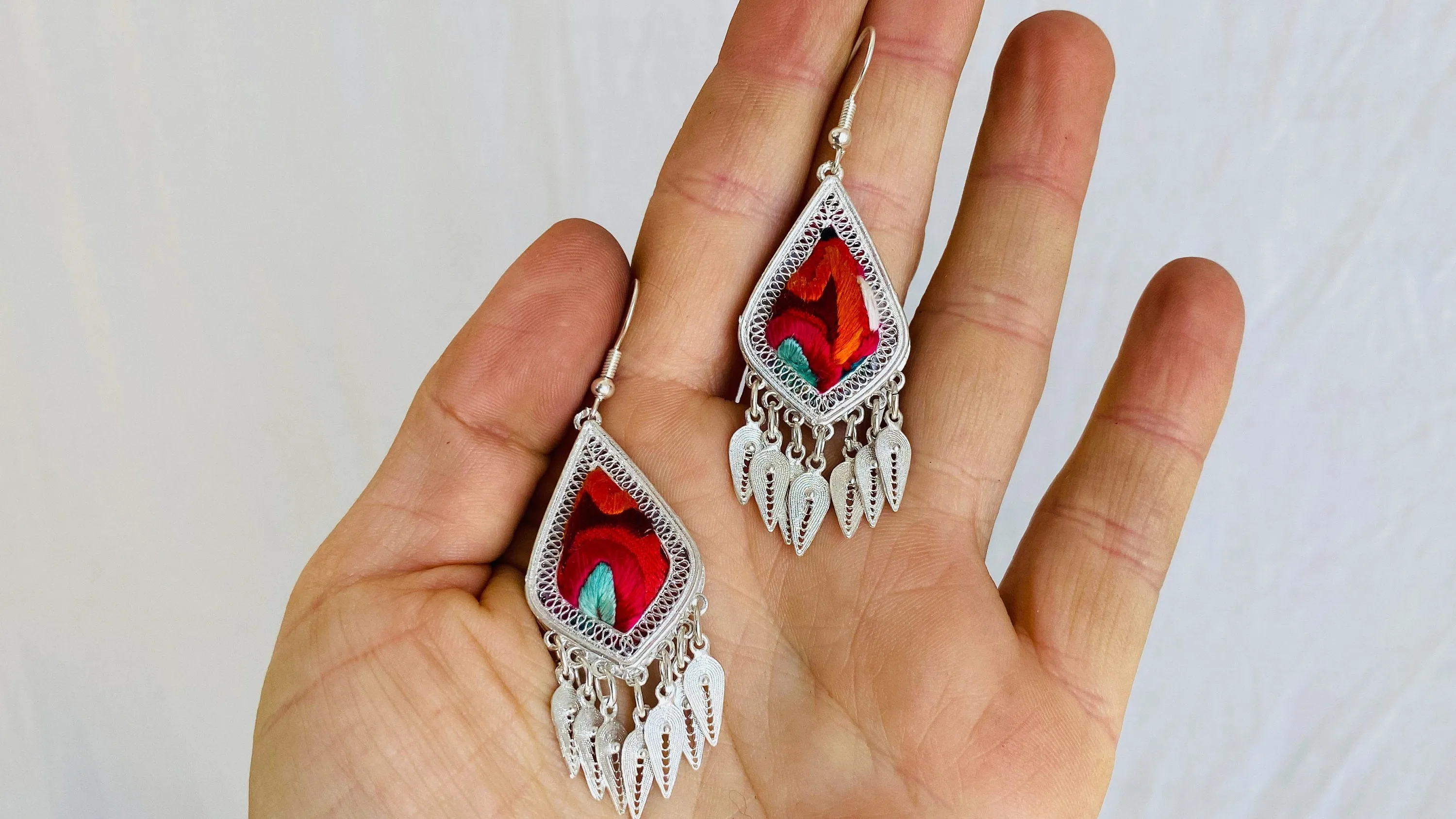 Hmong Silk Embroidered Earrings.