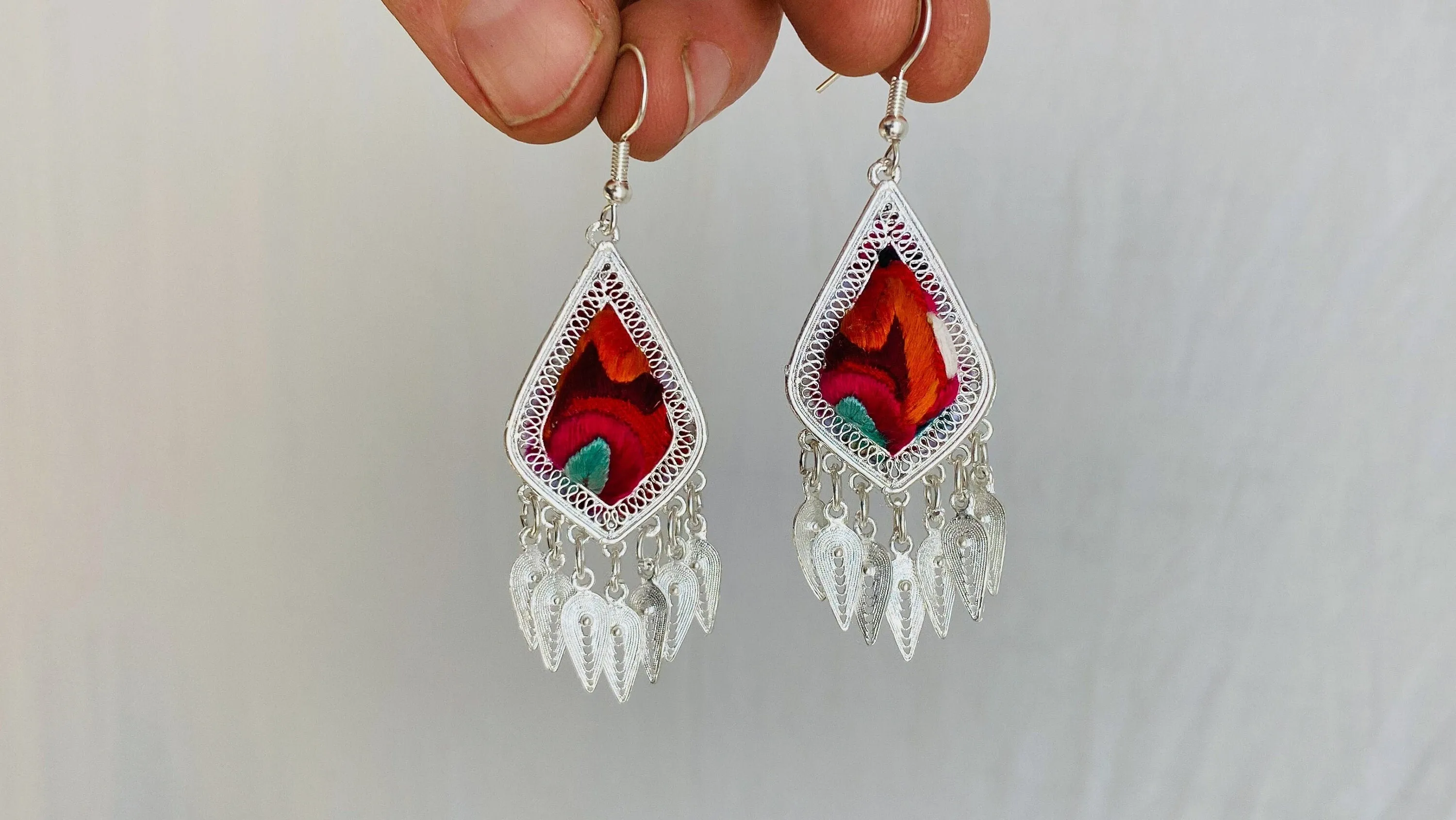 Hmong Silk Embroidered Earrings.