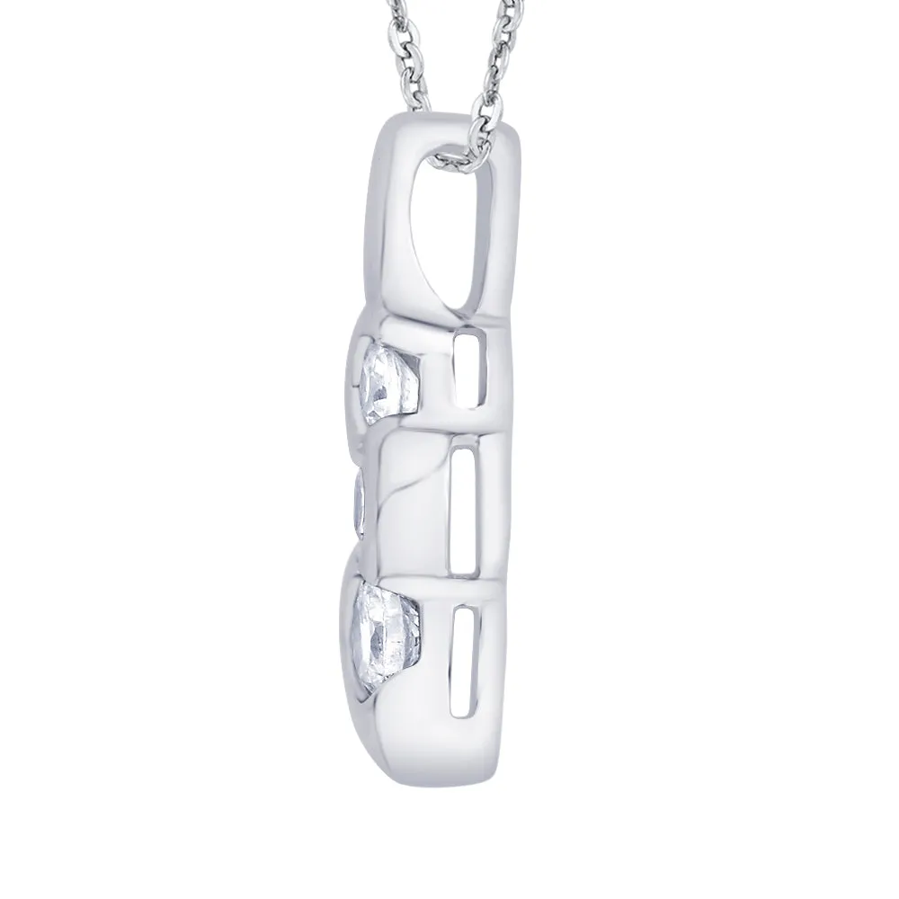 KATARINA 1/4 cttw Half-Bezel Set Three Stone Graduating Diamond Pendant Necklace