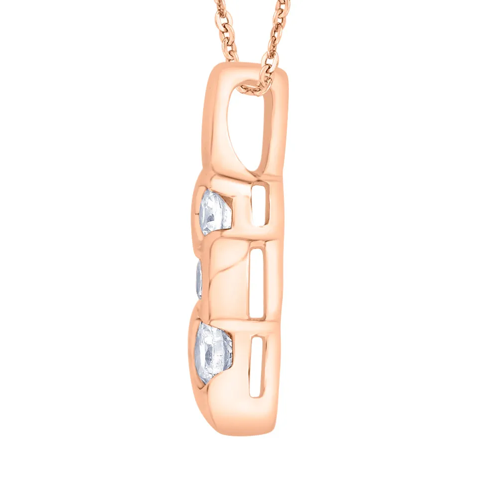 KATARINA 1/4 cttw Half-Bezel Set Three Stone Graduating Diamond Pendant Necklace