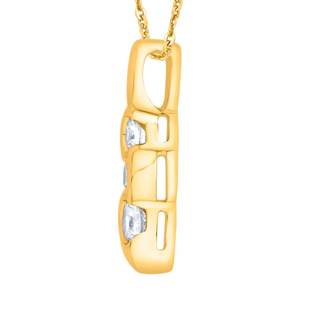 KATARINA 1/4 cttw Half-Bezel Set Three Stone Graduating Diamond Pendant Necklace