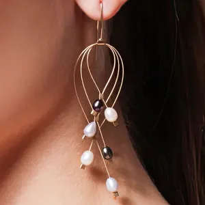 Large lattice metallic pearl & steel hook earrings by Meghan Patrice Riley