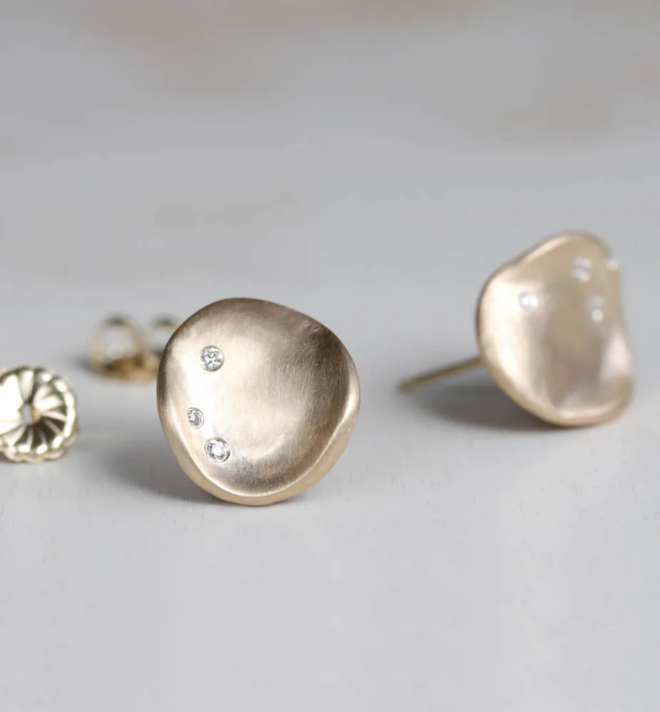 Large Sculpted Disc Diamond Stud Earrings