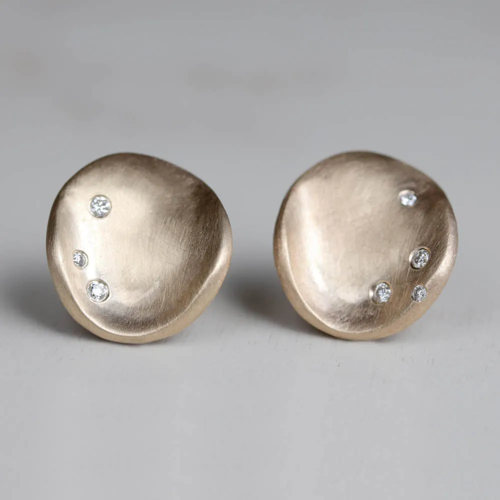 Large Sculpted Disc Diamond Stud Earrings