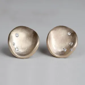 Large Sculpted Disc Diamond Stud Earrings