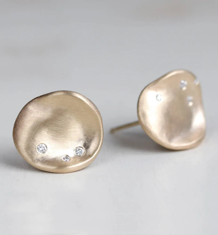 Large Sculpted Disc Diamond Stud Earrings