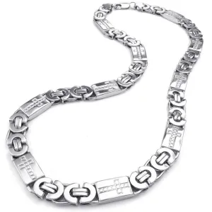Men Stainless Steel Necklace, Heavy Wide Cross Links Chain, Silver
