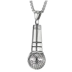 Mens Womens Stainless Steel Microphone Pendant Necklace, 30 inches Wheat Chain