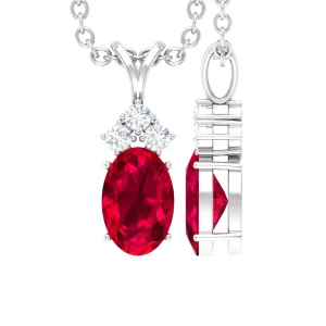 Minimal Oval Ruby Pendant with Diamond Stones