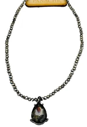 Pink Panache Gray Crystal Necklace With Black Diamond Pear Teardrop