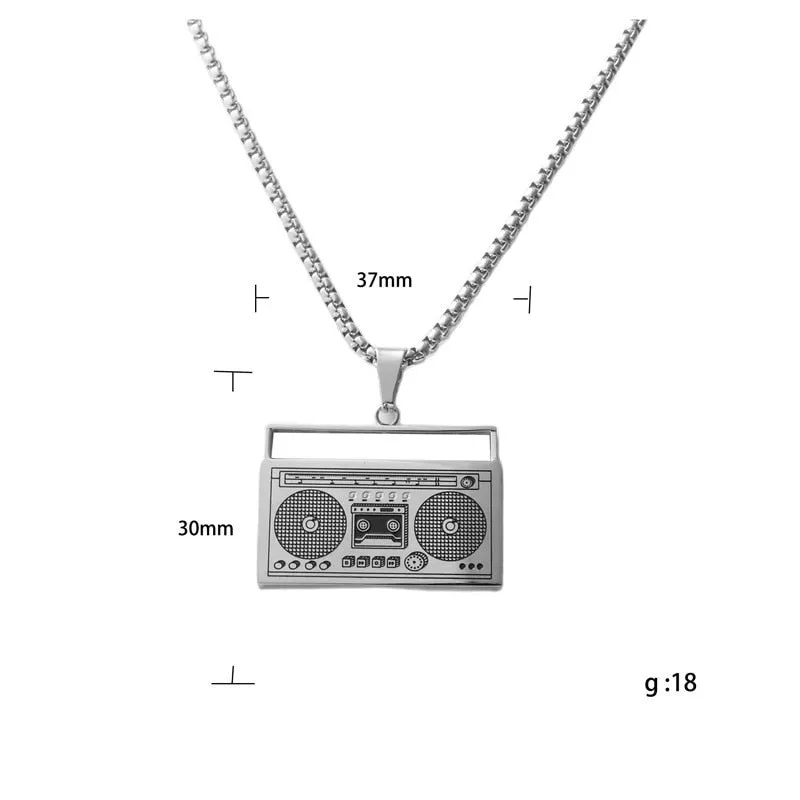 Punk Hip Hop Cassette Necklace Vintage Stainless Steel Men Necklace Chain Fashion Nightclub Rock Jewelry Gift Wholesale