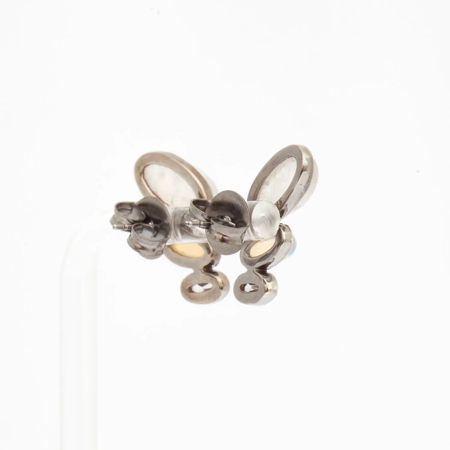 Rainbow Moonstone, Ethiopian Opal, & White Zircon Taper Earrings