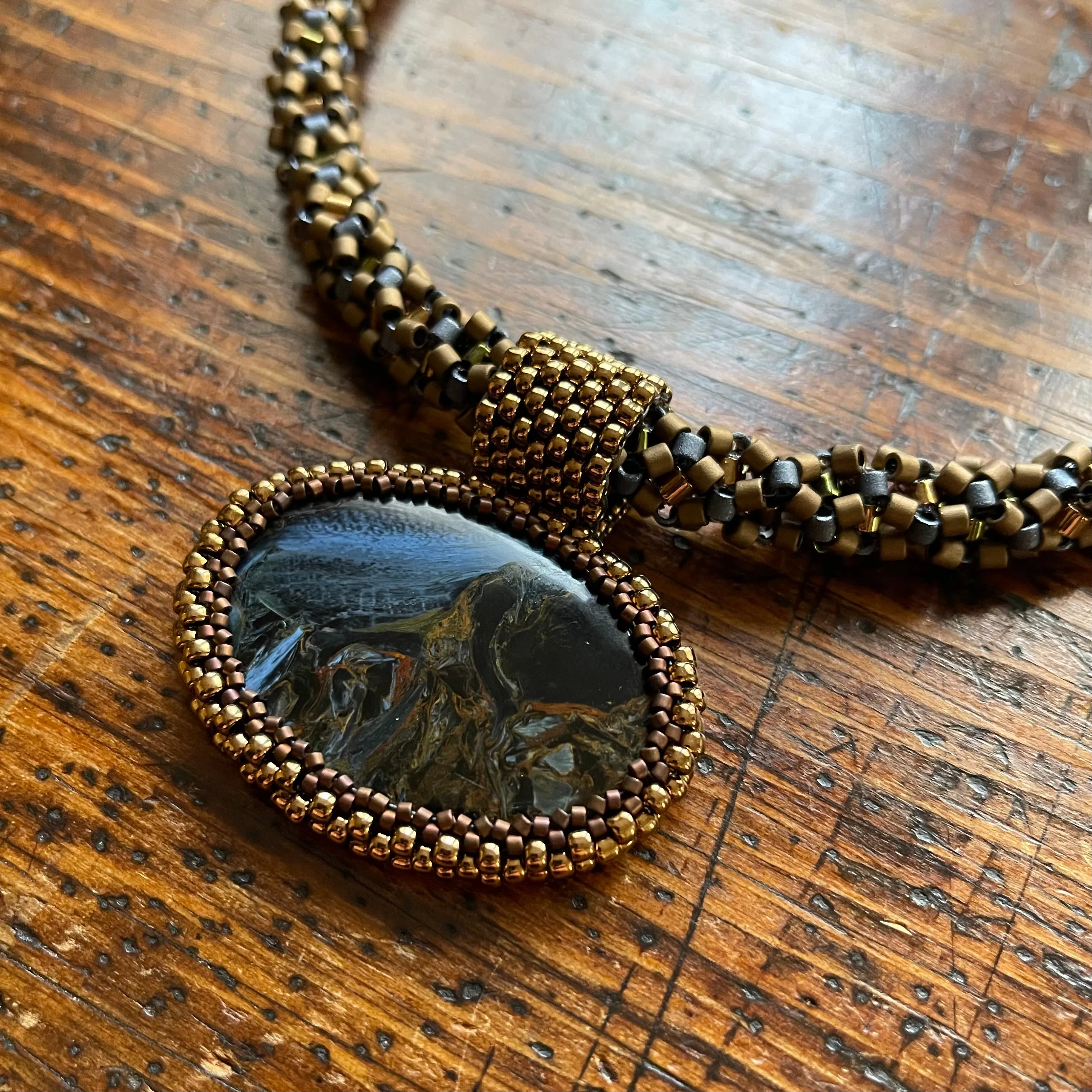 'Seascape' Pietersite Stone Statement Necklace - OOAK