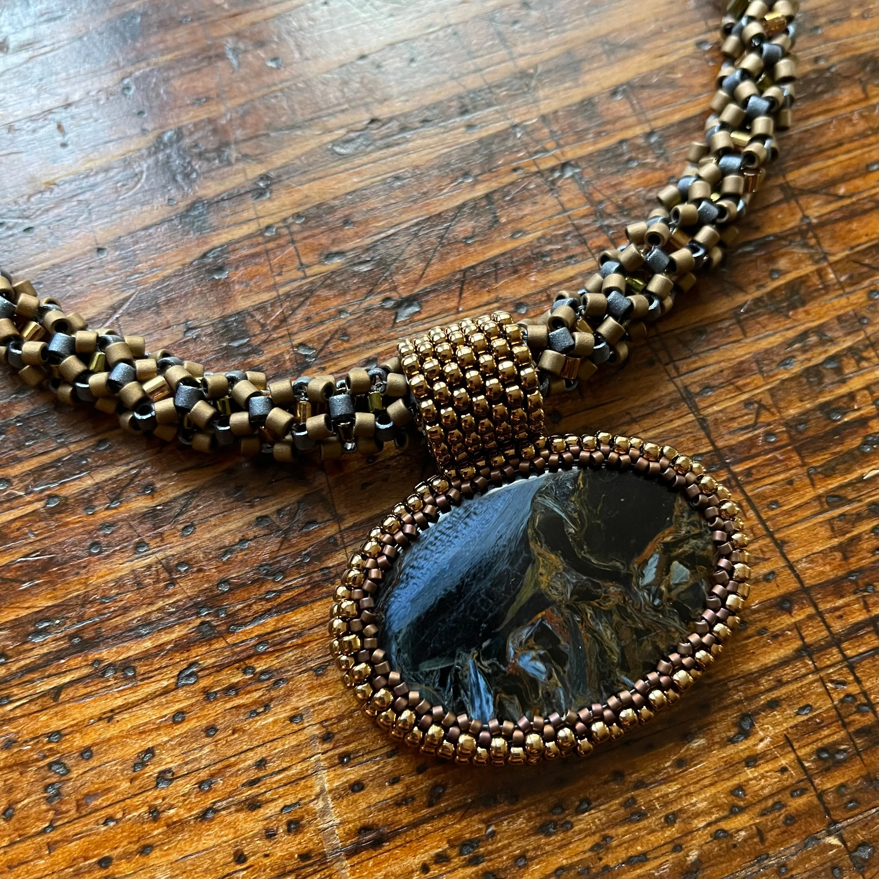 'Seascape' Pietersite Stone Statement Necklace - OOAK
