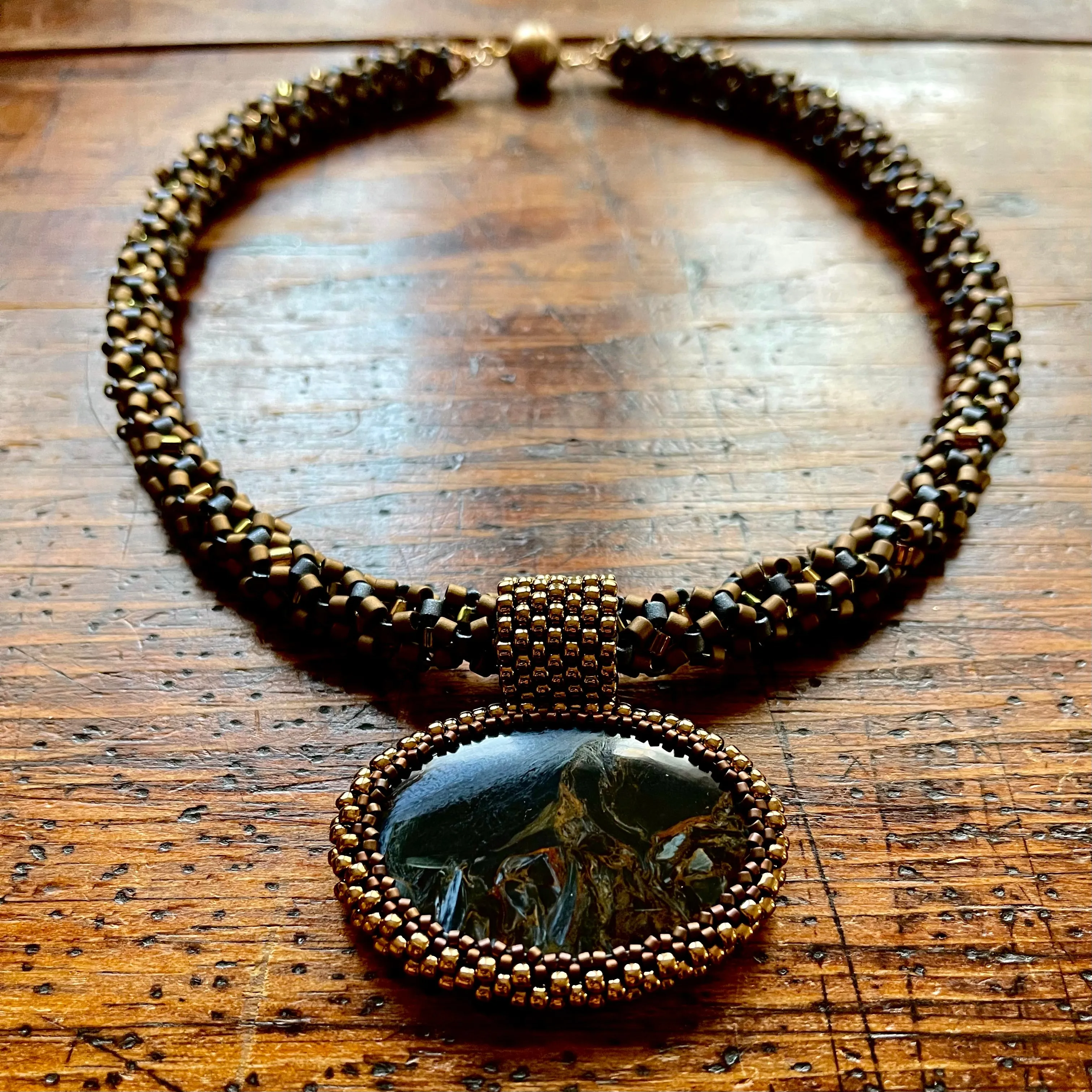 'Seascape' Pietersite Stone Statement Necklace - OOAK