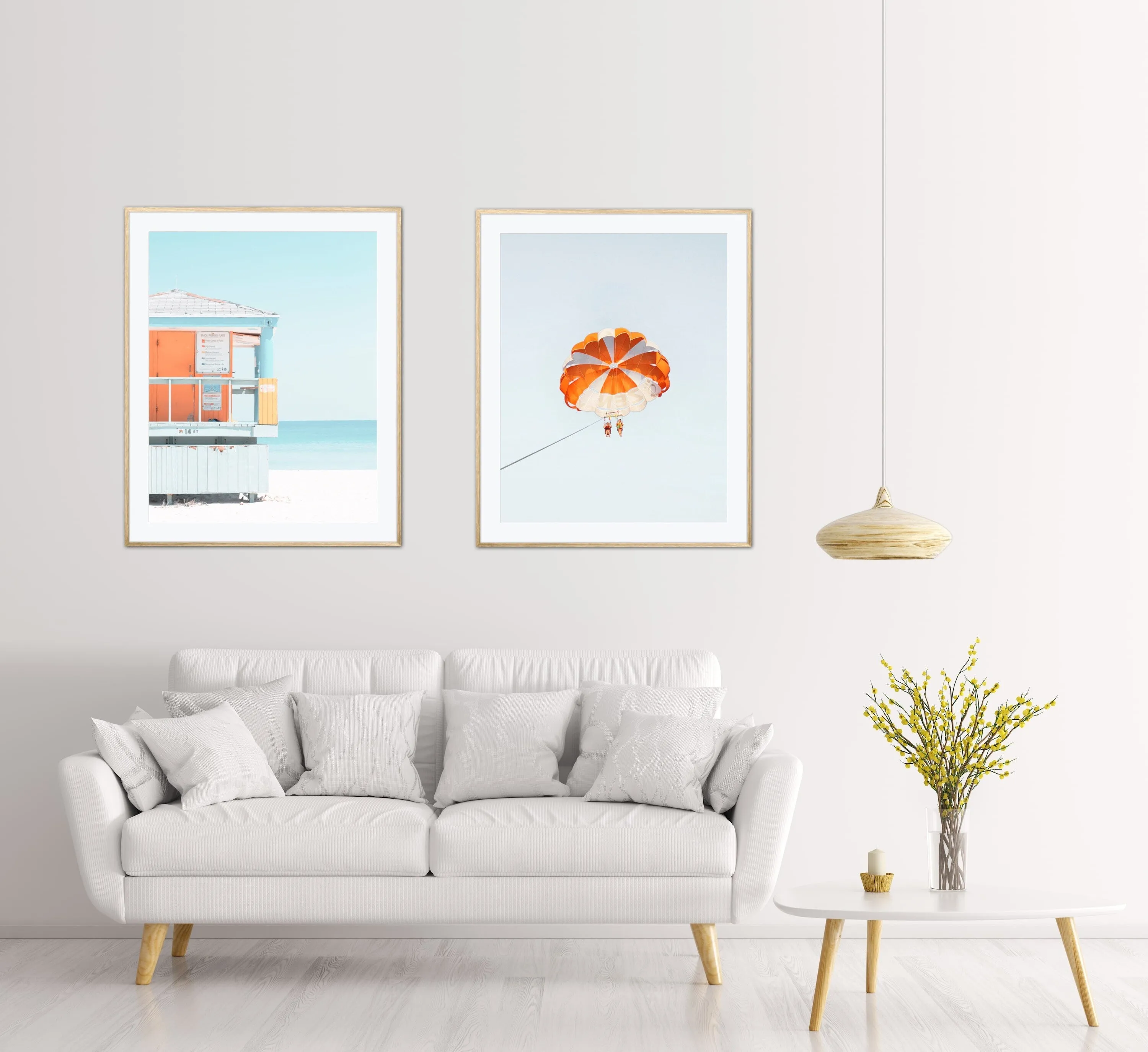 Set Of 3 Pastel Beach Wall Art INSTANT DOWNLOAD Art Prints, Palm Tree Lifeguard, Sky Blue Print Set, Coastal Decor, Coastal Wall Art