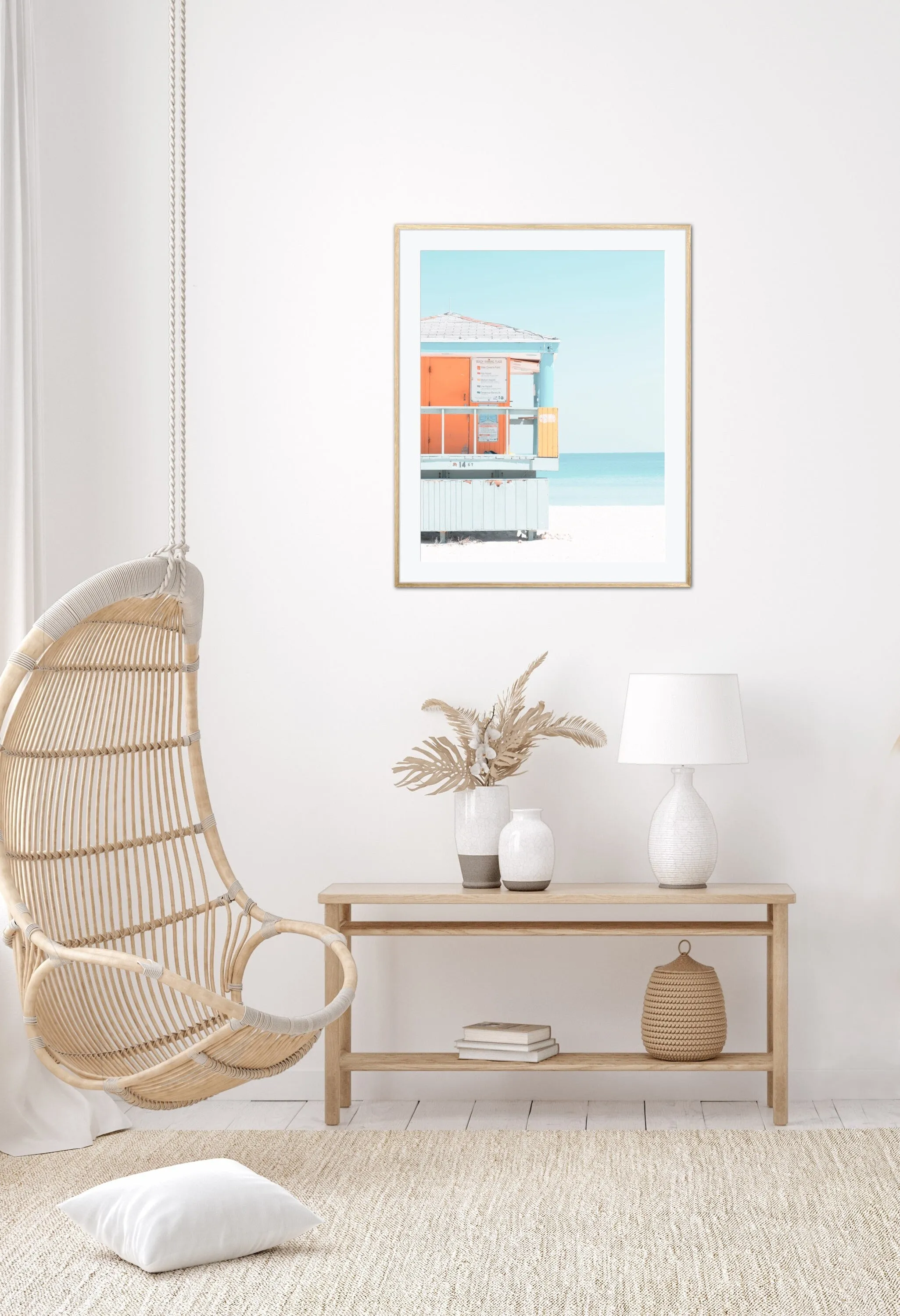 Set Of 3 Pastel Beach Wall Art INSTANT DOWNLOAD Art Prints, Palm Tree Lifeguard, Sky Blue Print Set, Coastal Decor, Coastal Wall Art