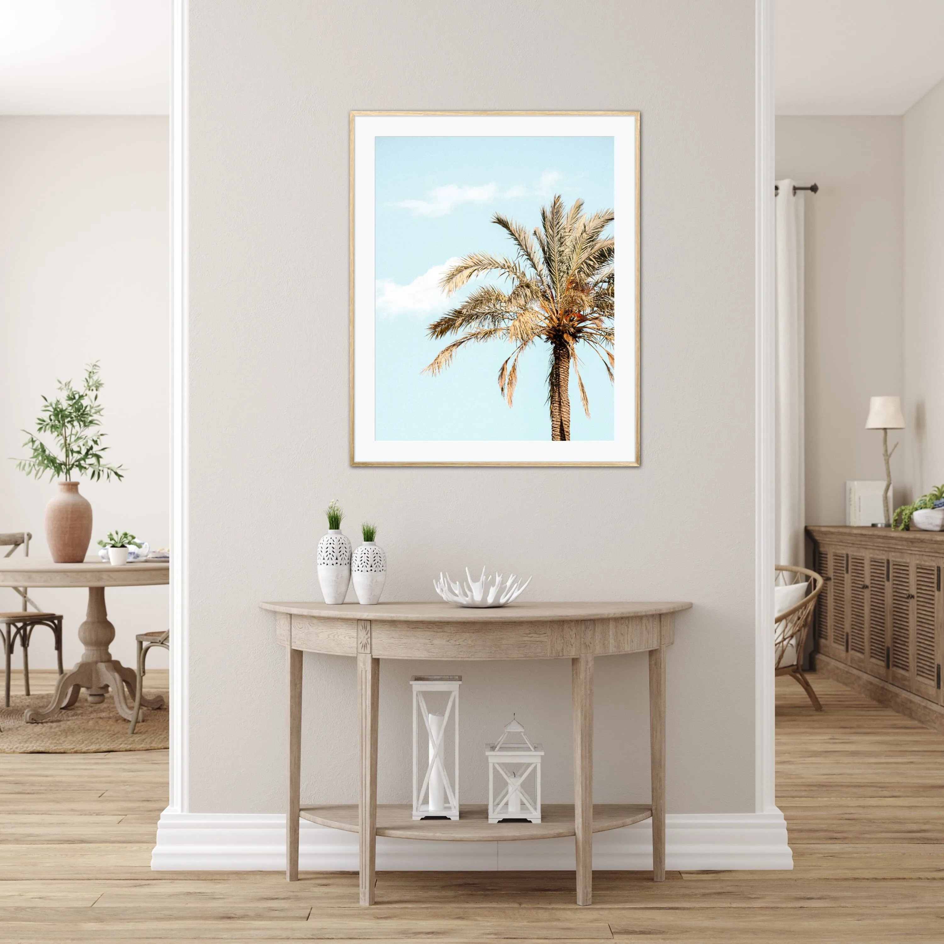 Set Of 3 Pastel Beach Wall Art INSTANT DOWNLOAD Art Prints, Palm Tree Lifeguard, Sky Blue Print Set, Coastal Decor, Coastal Wall Art