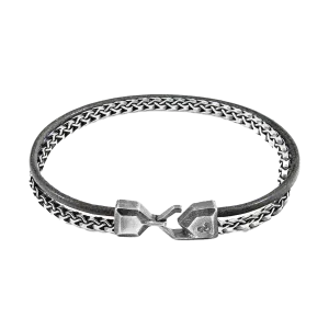 Shadow Grey Bowspirit Mast Silver and Round leather Bracelet