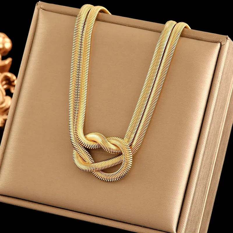 Stainless Steel Creative Knotting Waterproof Neck Chain Necklace Bracelet Jewelry Set