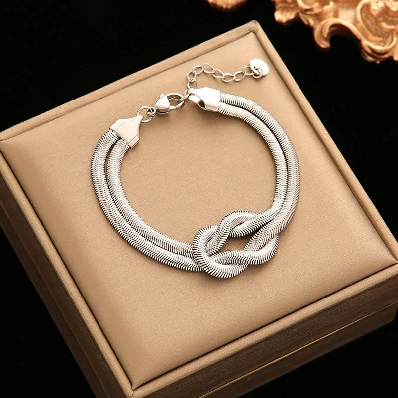 Stainless Steel Creative Knotting Waterproof Neck Chain Necklace Bracelet Jewelry Set