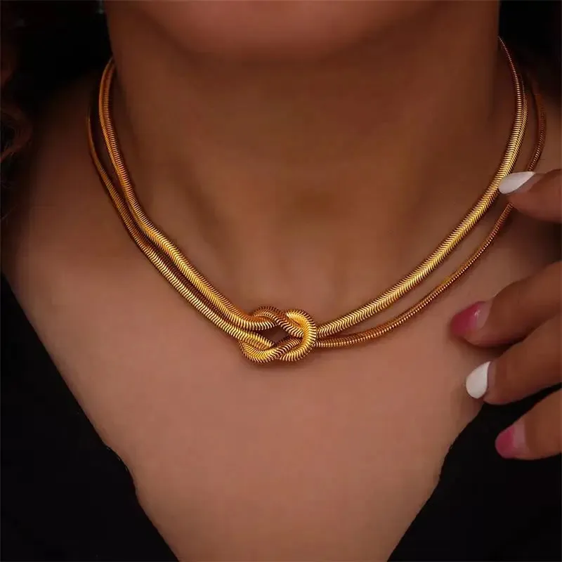 Stainless Steel Creative Knotting Waterproof Neck Chain Necklace Bracelet Jewelry Set