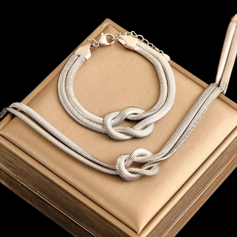 Stainless Steel Creative Knotting Waterproof Neck Chain Necklace Bracelet Jewelry Set