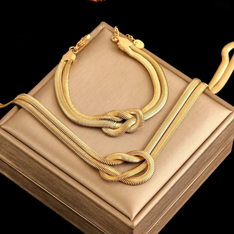Stainless Steel Creative Knotting Waterproof Neck Chain Necklace Bracelet Jewelry Set