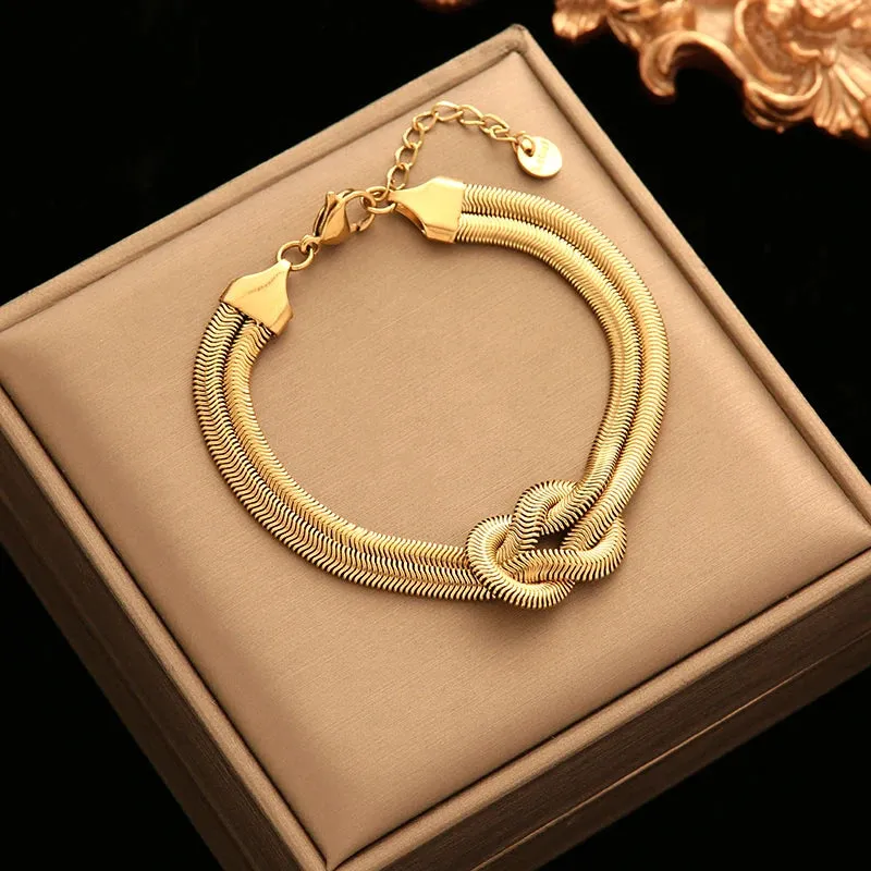 Stainless Steel Creative Knotting Waterproof Neck Chain Necklace Bracelet Jewelry Set