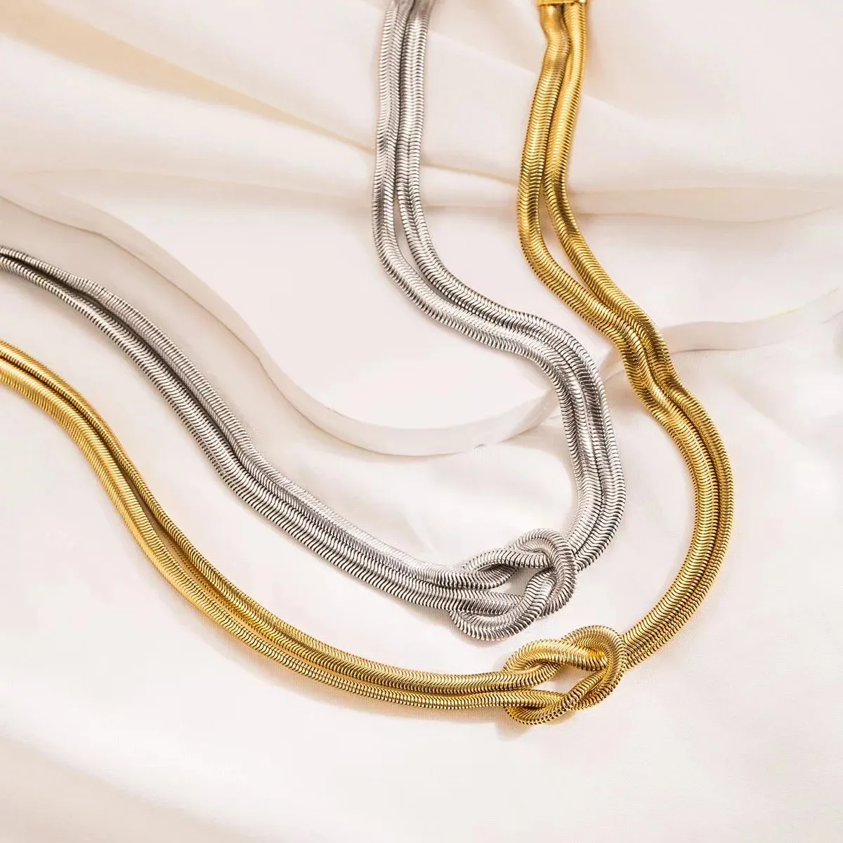 Stainless Steel Creative Knotting Waterproof Neck Chain Necklace Bracelet Jewelry Set