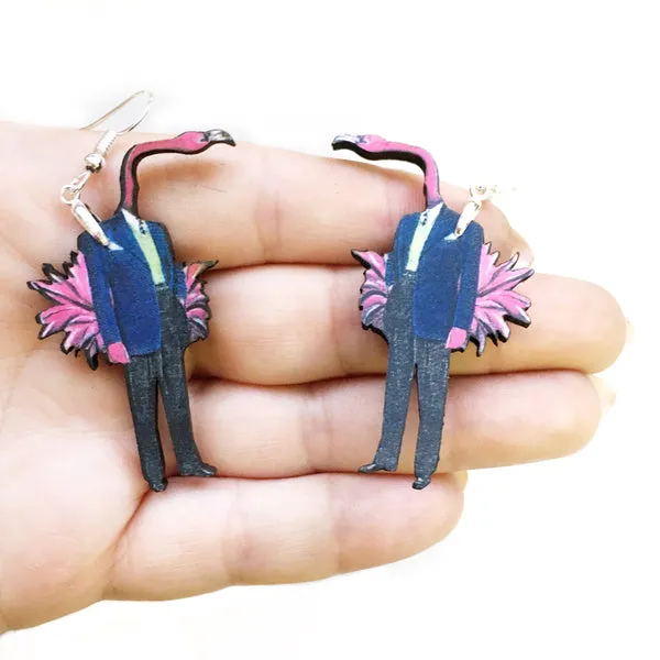 Stand Out in Style with Eco-Friendly Flamingo Man Earrings: Handmade in the USA