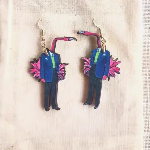 Stand Out in Style with Eco-Friendly Flamingo Man Earrings: Handmade in the USA