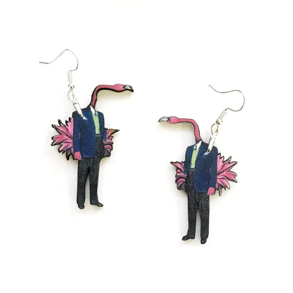 Stand Out in Style with Eco-Friendly Flamingo Man Earrings: Handmade in the USA