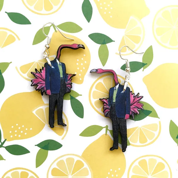 Stand Out in Style with Eco-Friendly Flamingo Man Earrings: Handmade in the USA