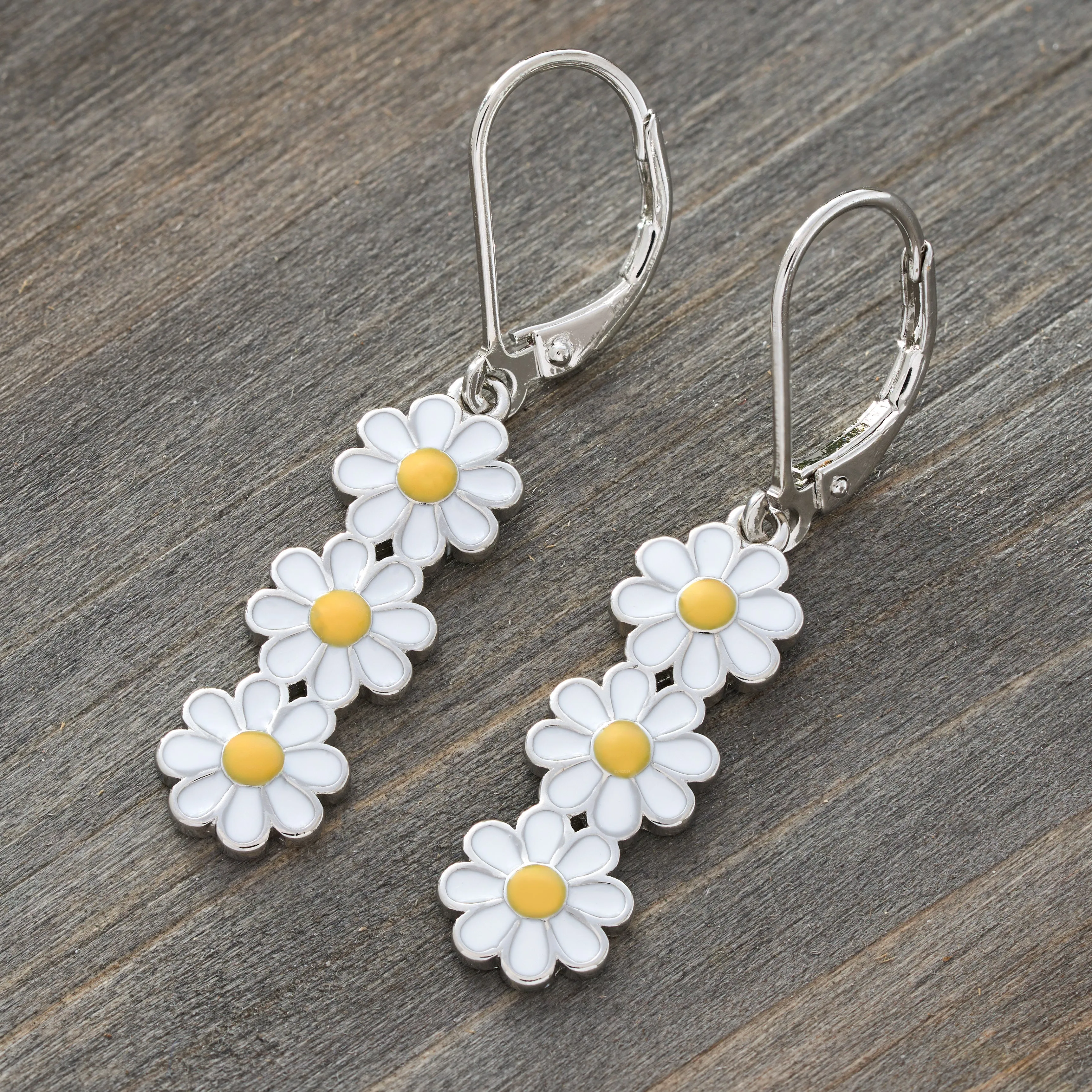 Triple Daisy Bar Leverback Earrings