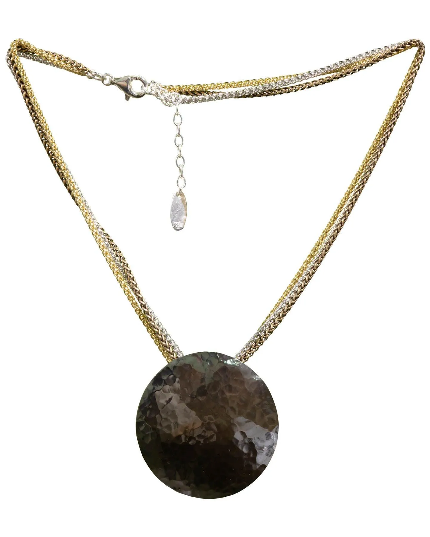 Triple Strand Silver Disk Necklace