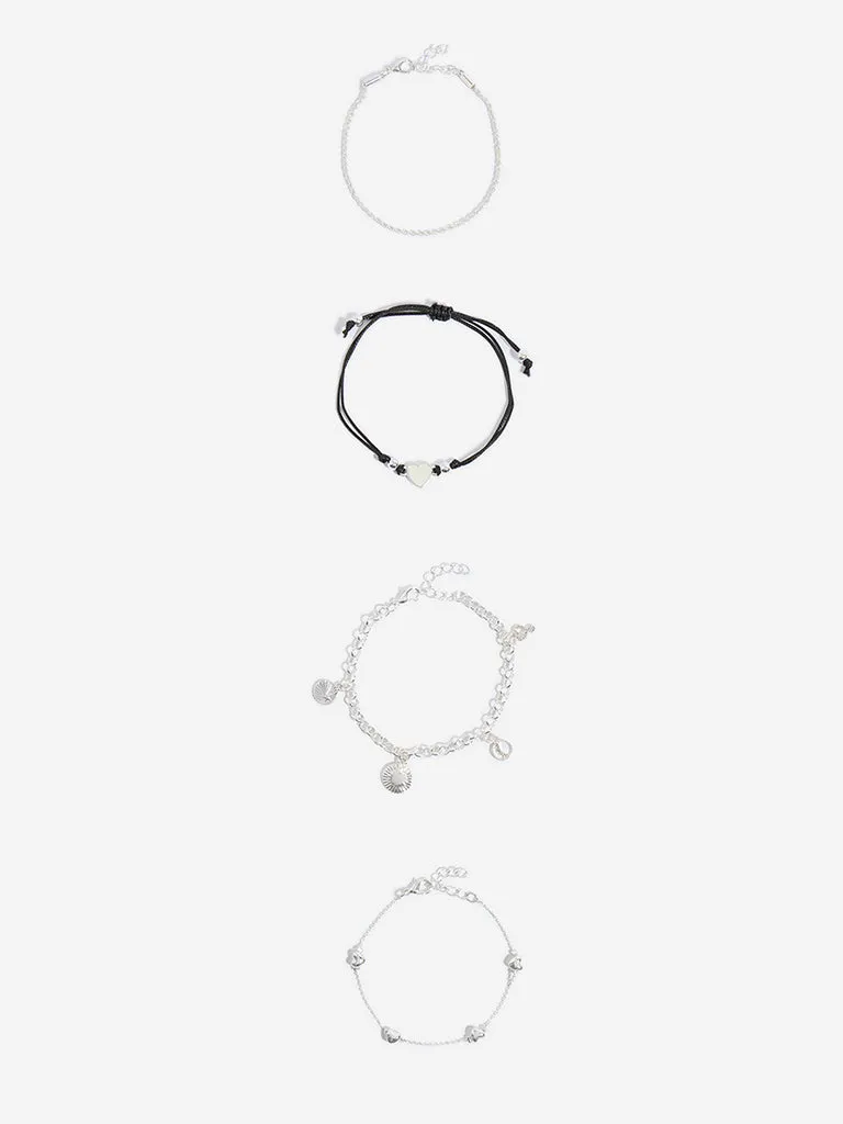 Westside Accessories Silver Charms Bracelet Set - Pack of 4