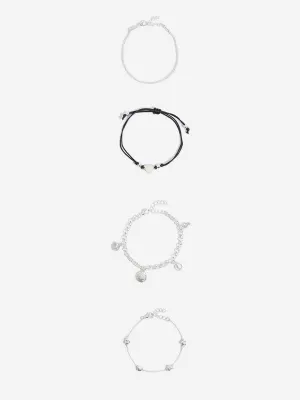Westside Accessories Silver Charms Bracelet Set - Pack of 4