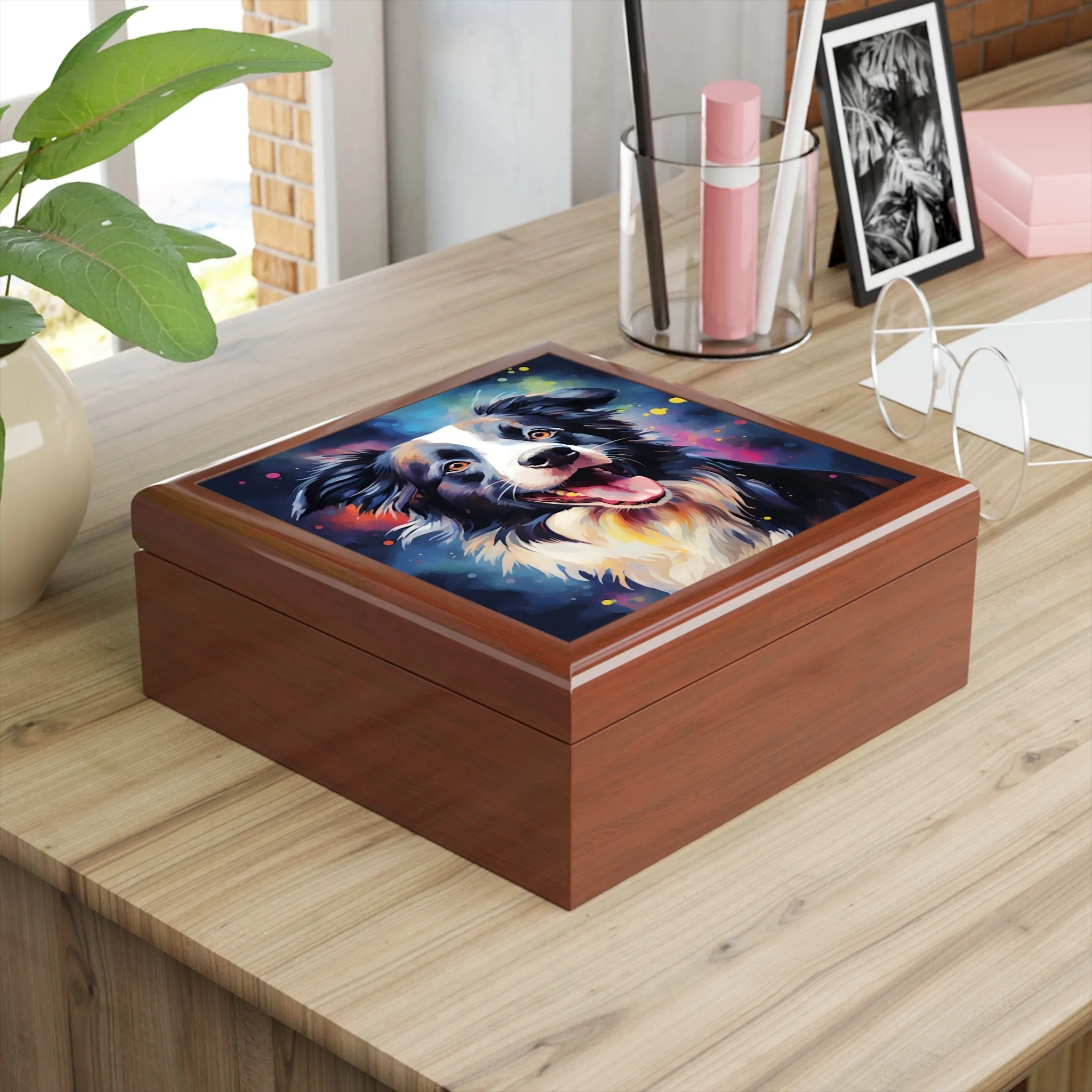 Whimsical Border Collie Art Print Gift and Jewelry Box