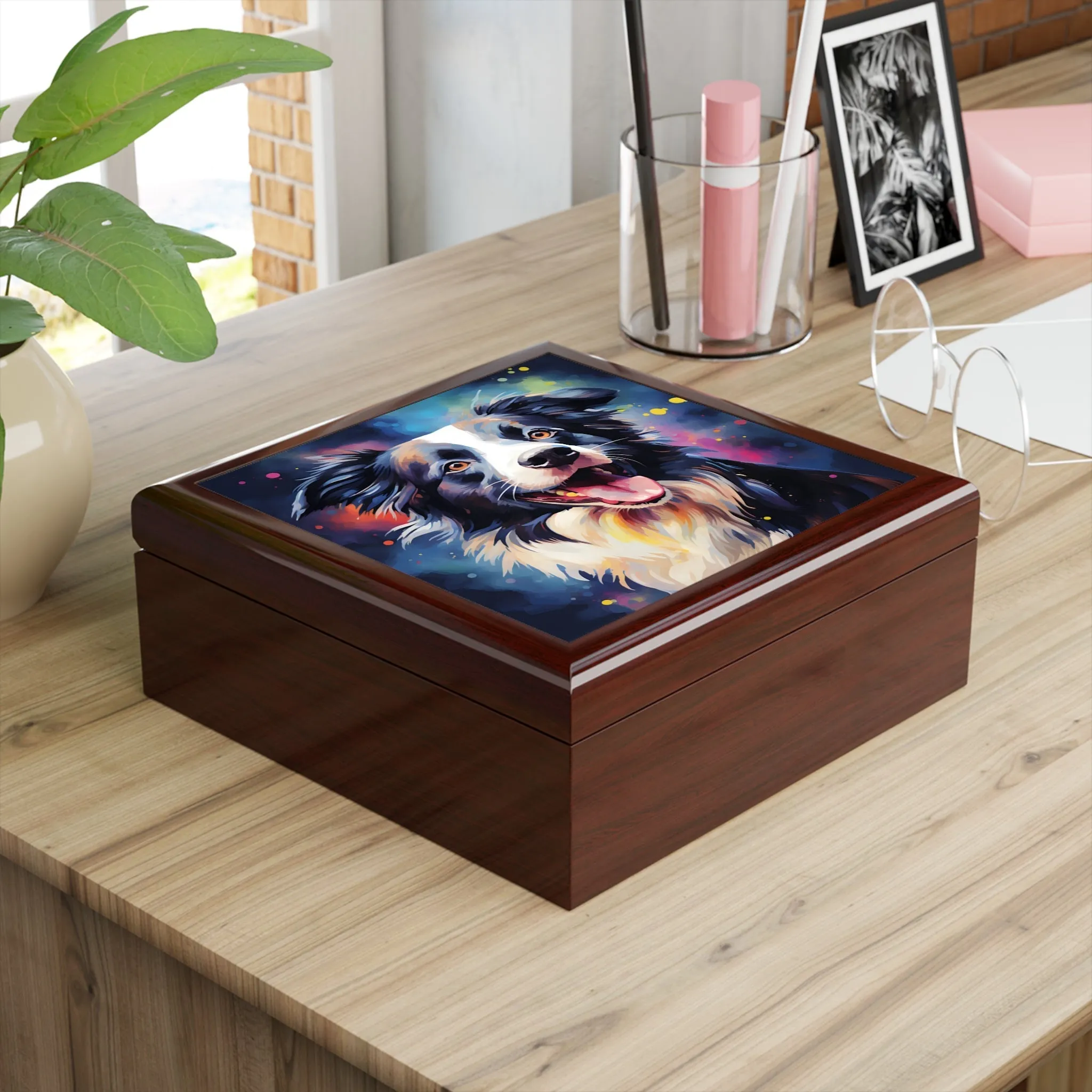 Whimsical Border Collie Art Print Gift and Jewelry Box