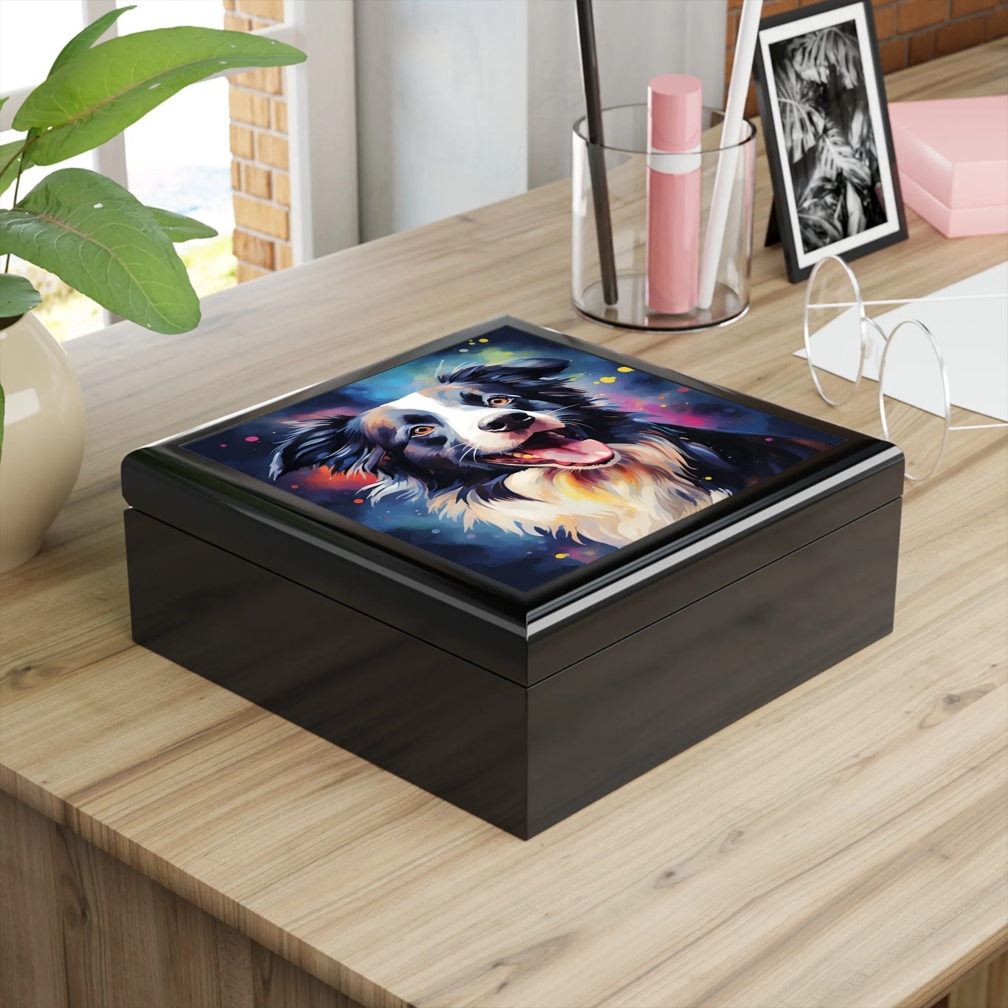 Whimsical Border Collie Art Print Gift and Jewelry Box