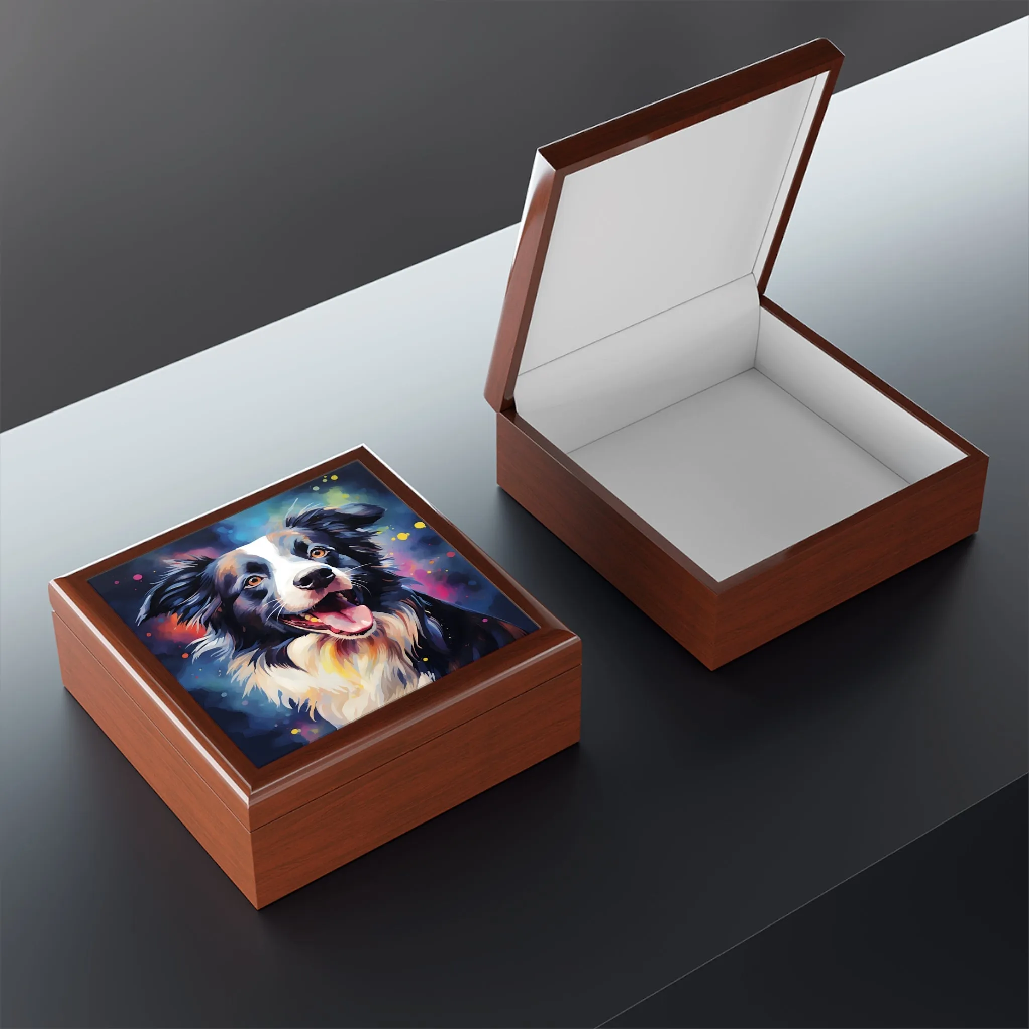 Whimsical Border Collie Art Print Gift and Jewelry Box